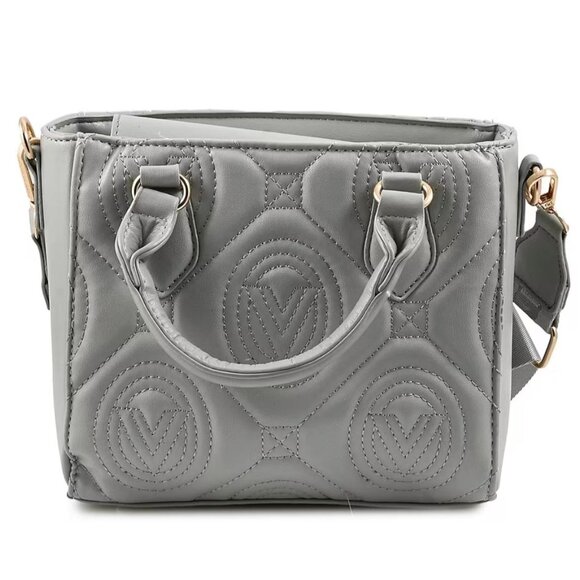 Valentino Orlandi ✦ Gray Quilted Vegan Leather Handbag Removable Shoulder Strap - Picture 6 of 8